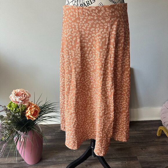 Shein Daisy Print Midi Skirt – Lightweight Rust Orange, Size L - Picture 1 of 3
